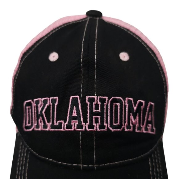 Real Time Oklahoma Mesh Snapback Cap Trucker Baseball Hat Pink Black Embroidered - Picture 7 of 13